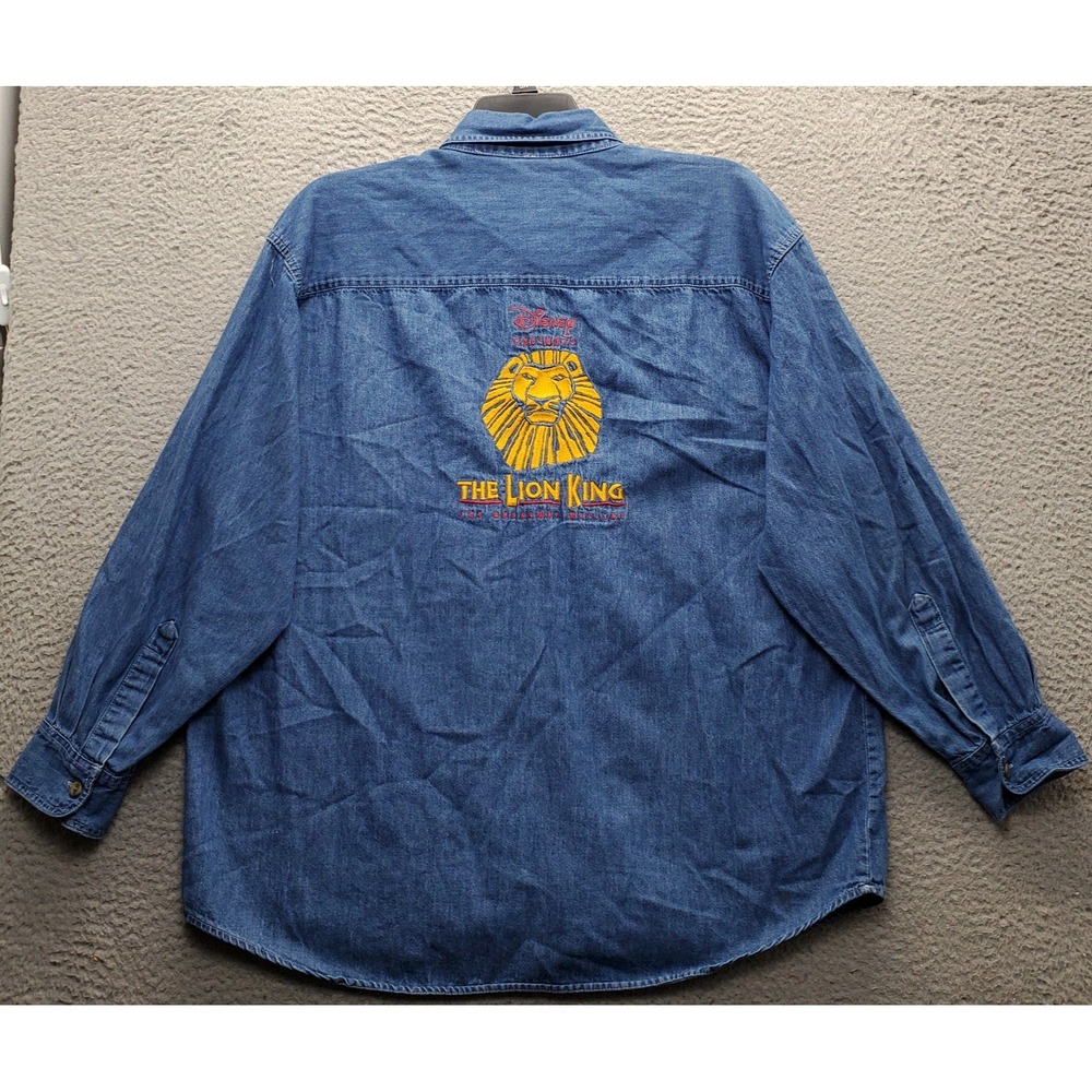 Vtg 90's Disney The Lion King Musical Denim Shirt Men XL Blue Collar Button Down
